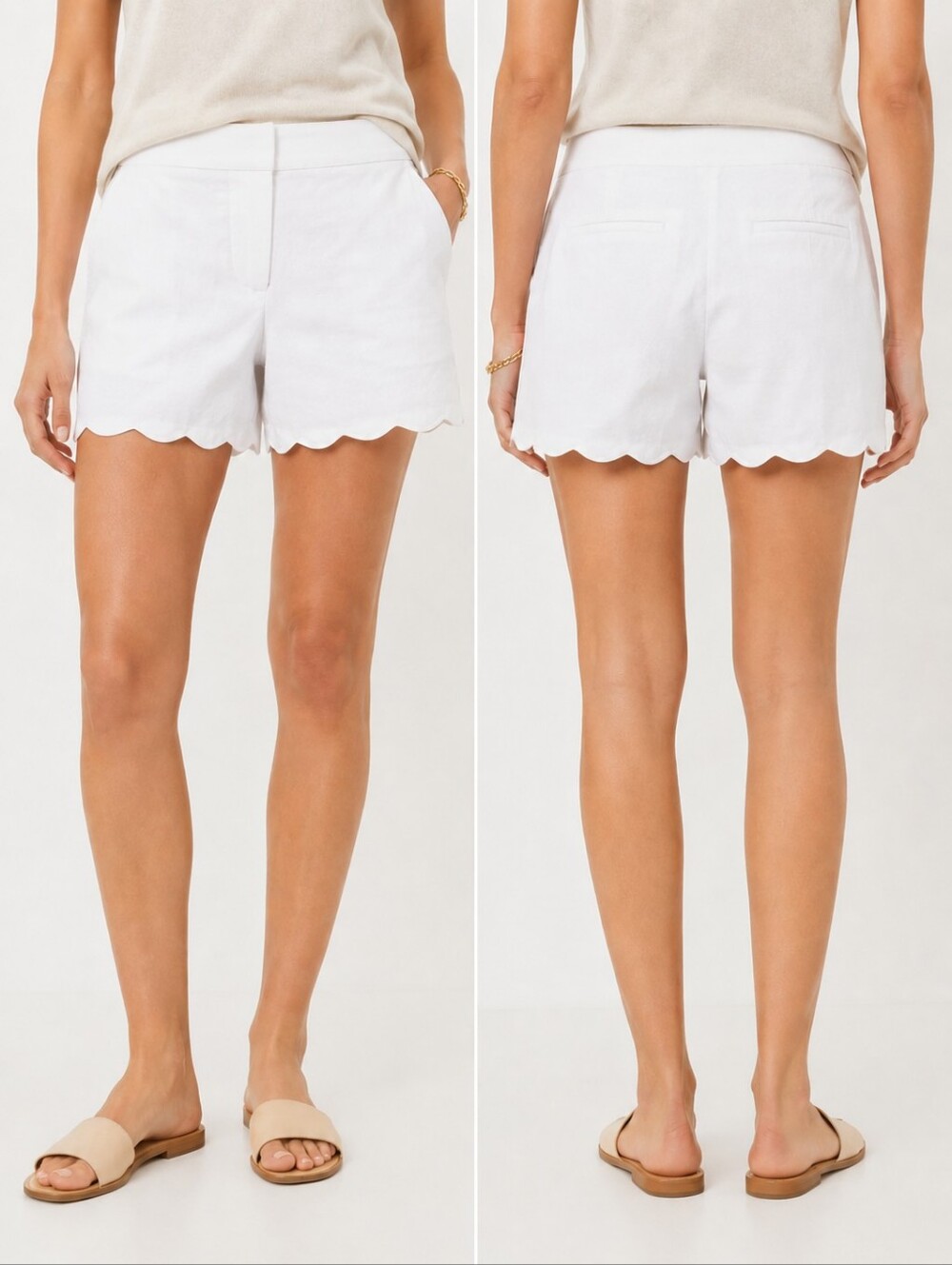 🤍☀️👒 LOFT White Scalloped Hem Shorts NWOT Size 6 Classic Coastal Resort Preppy